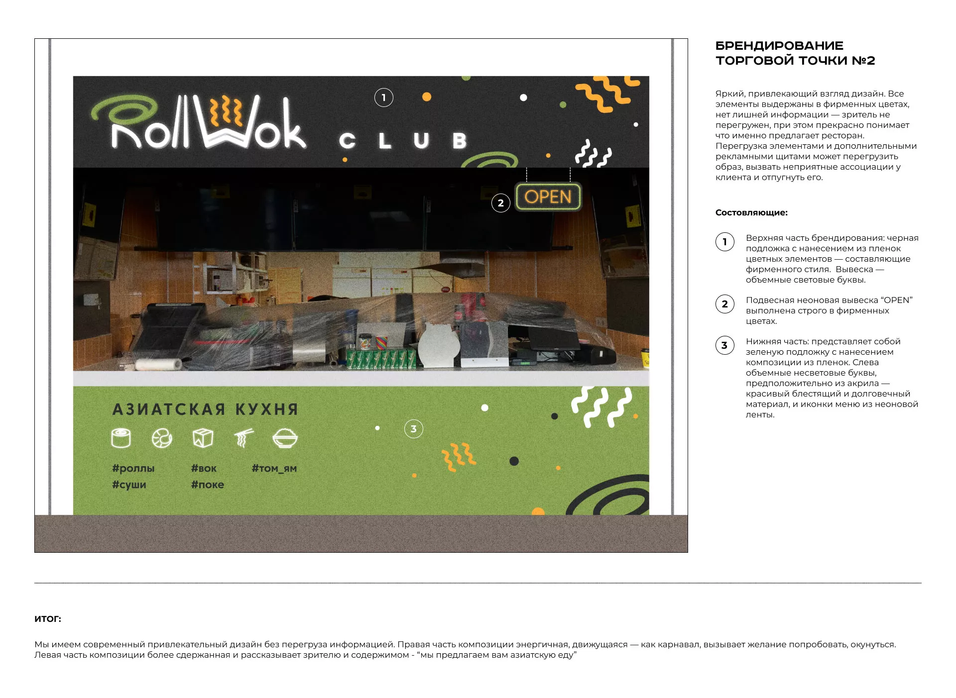 Брендирование торговых точек суши-бара «Roll Wok Club» в Калязине